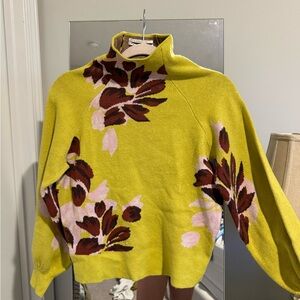 Anthropologie Yellow Floral Turtleneck Sweater